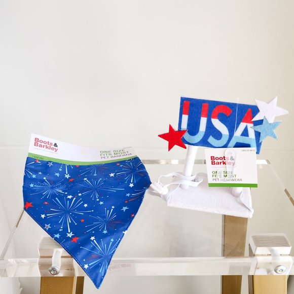 Boots & Barkley USA Pet Headwear and Fireworks Bandana Red White and Blue - Picture 2 of 6
